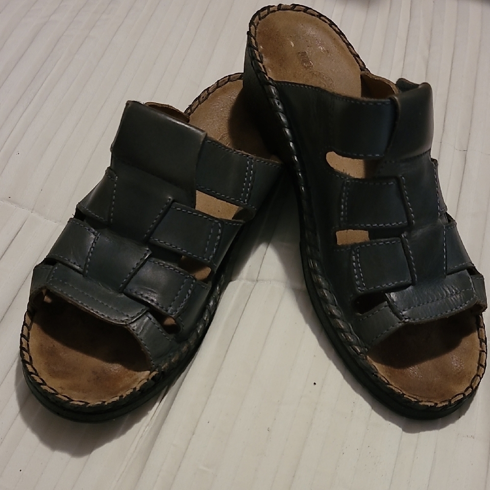 Duck Head Navy Comfort Sandals Leather Slip-On